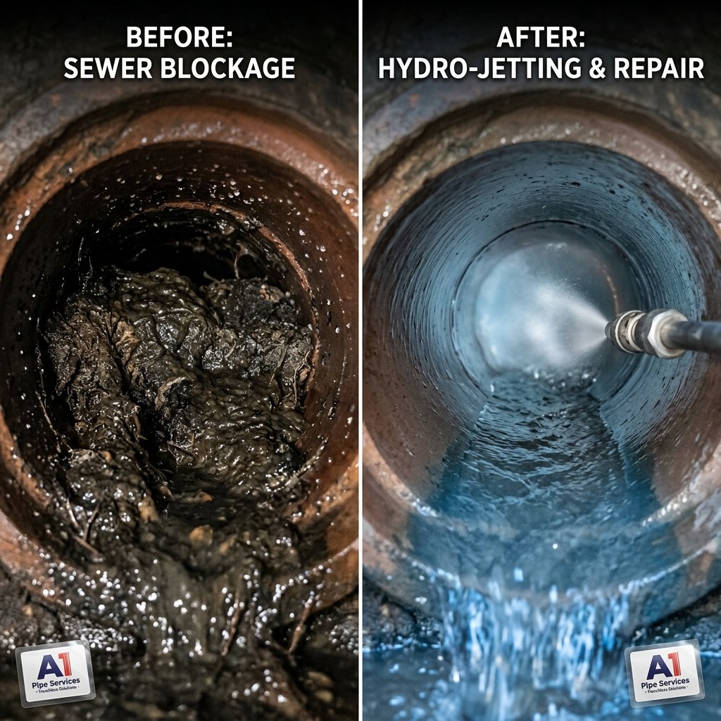 Sewer Jetting Before and After Result